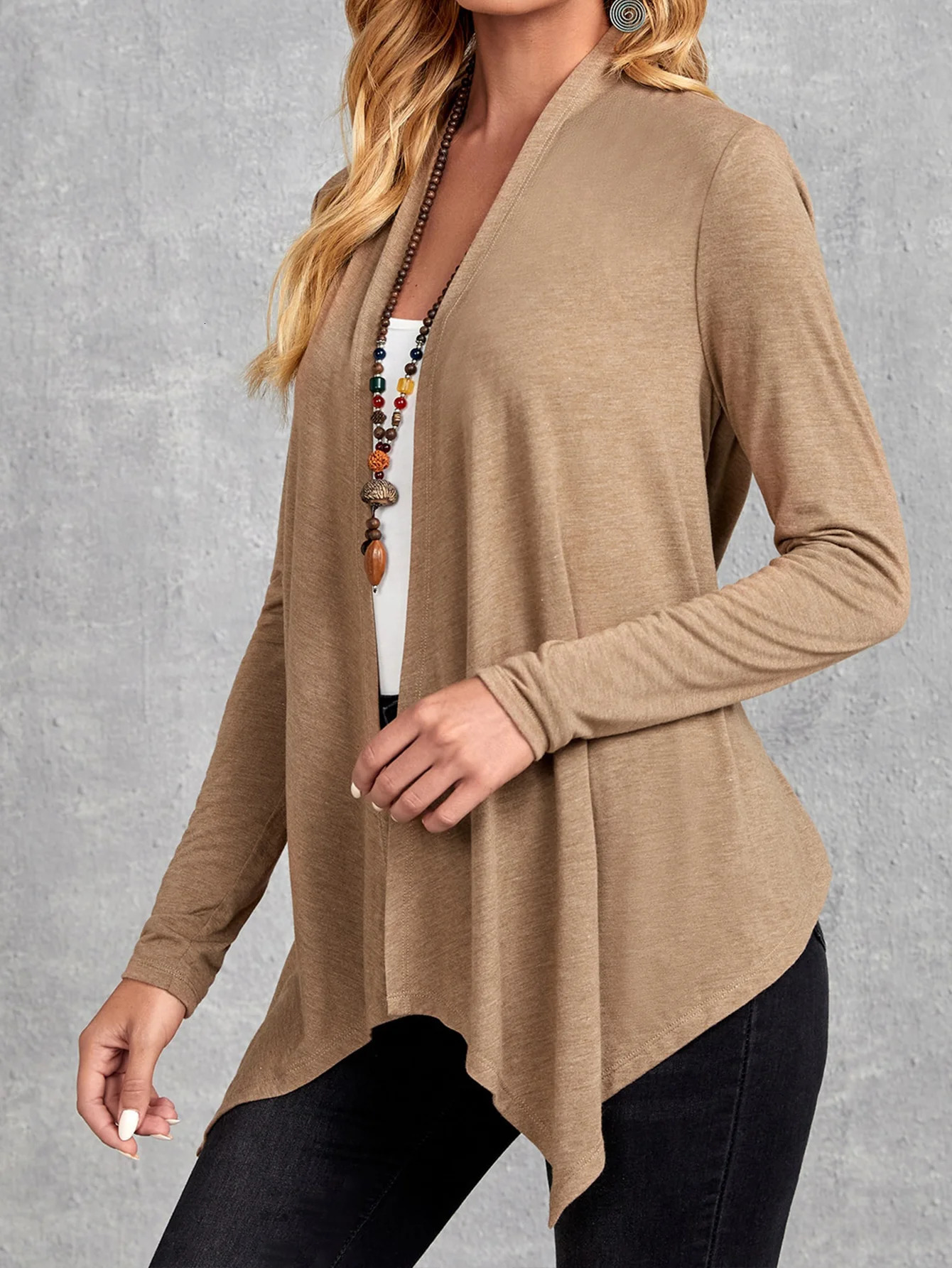 Womens Sweaters Solid None Open Front Asymmetrical Hem Color Casual Loose Long Sleeve Fall Knitted Cardigan Coat 231129