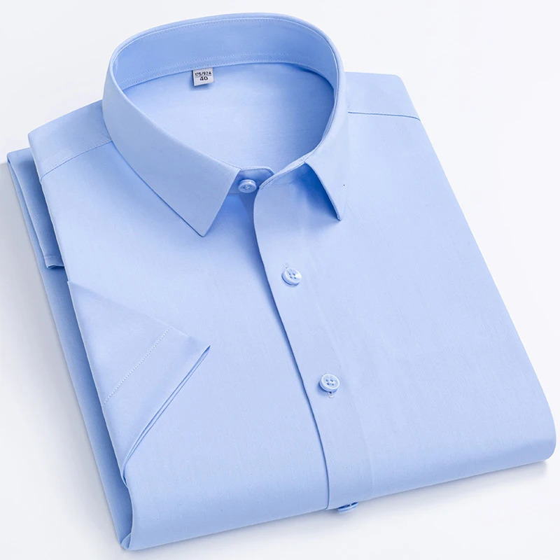 Men's Casual Shirts Bamboo Fiber Soft Cozy No Pockets Thin Solid Color Casual Business Formal Short-sleeved Shirt Men Slim Fit Non-iron Work Shir