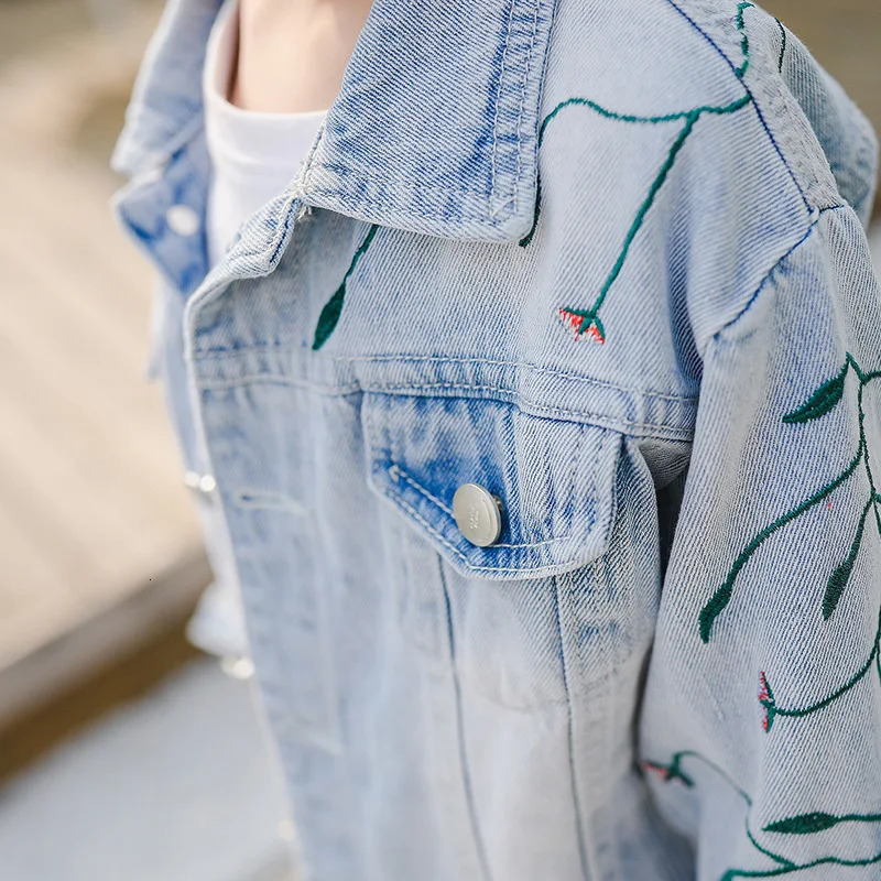 Down Coat Girls Ripped Denim Jacket Fall Korean Embroidered Children's All-match Jackets Kids Fashion Toddler Trendy Clothing 231129