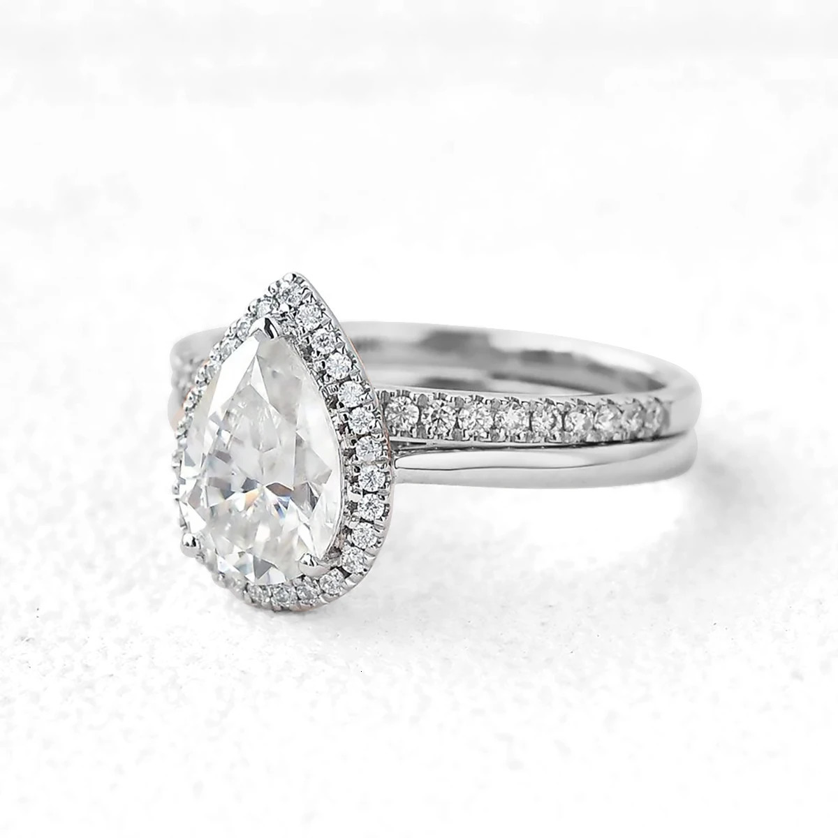Wedding Rings 2PCS Ring Sets Real Pear Cut 100 925 Sterling Silver for Women Engagement Accessories Fine Jewelry 231130