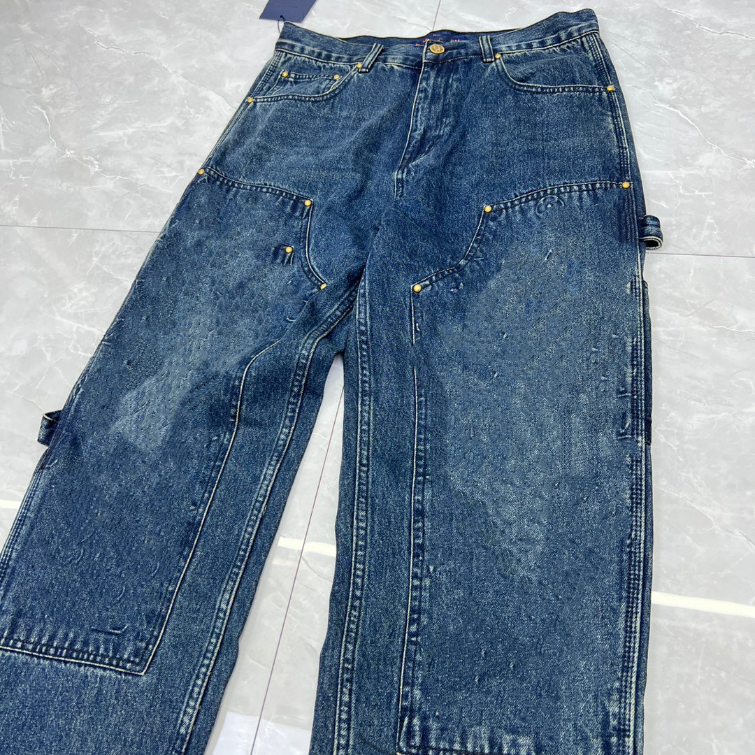 23SS Men's Fashion Jeans Casual Street Women's Pocket Couple Personality Characteristic Denim Pants L04302