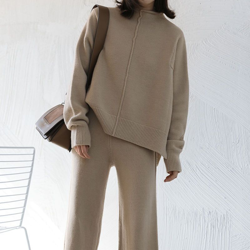 Genayooa Cashmere Two Piece Set Top And Pants Winter Korean Womens Tracksuit Casual 2 s Outfits 220315