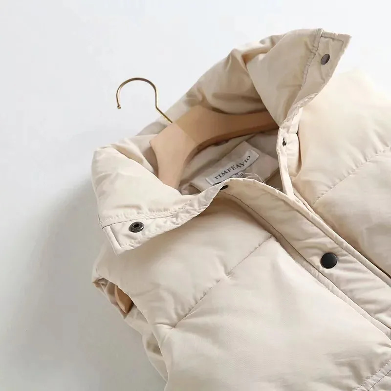 Women's Vests Autumn Winter Women Solid Loose Vest Drawstring Stand Collar Long Vest Jacket Cotton Padded Women Windproof Warm Waistcoat 231130