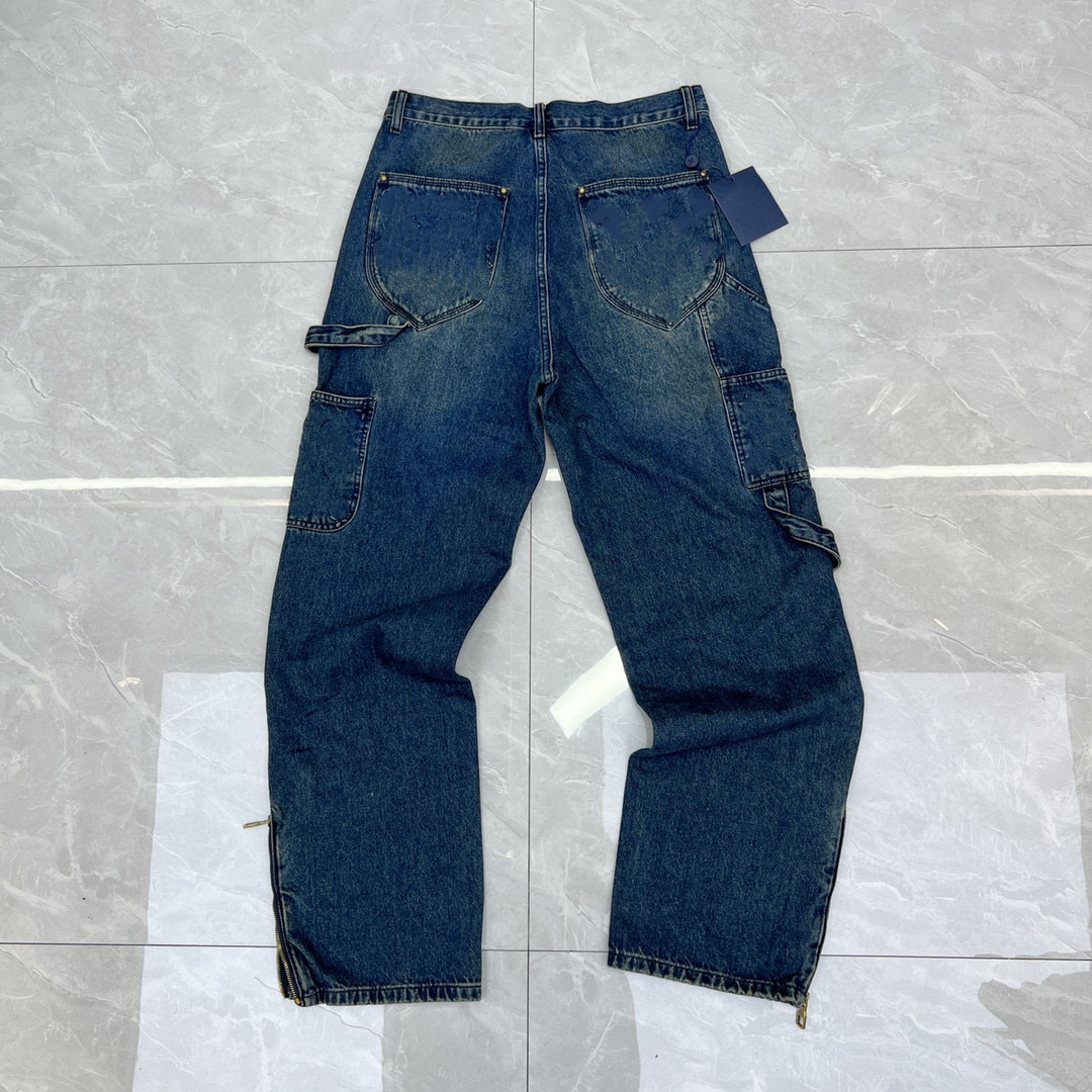 23SS Men's Fashion Jeans Casual Street Women's Pocket Couple Personality Characteristic Denim Pants L04302