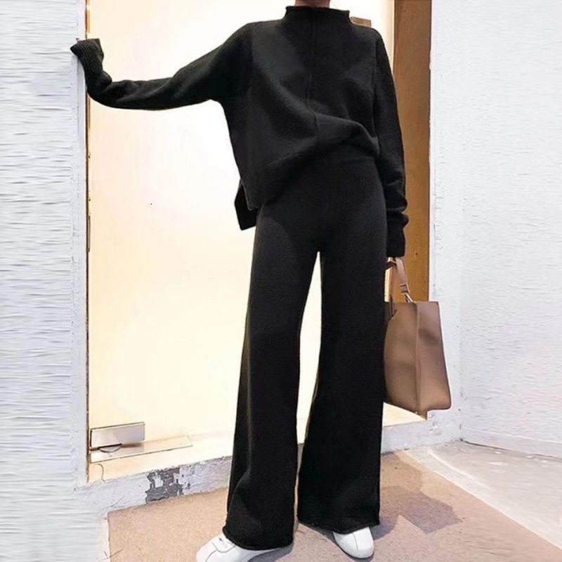 Genayooa Cashmere Two Piece Set Top And Pants Winter Korean Womens Tracksuit Casual 2 s Outfits 220315