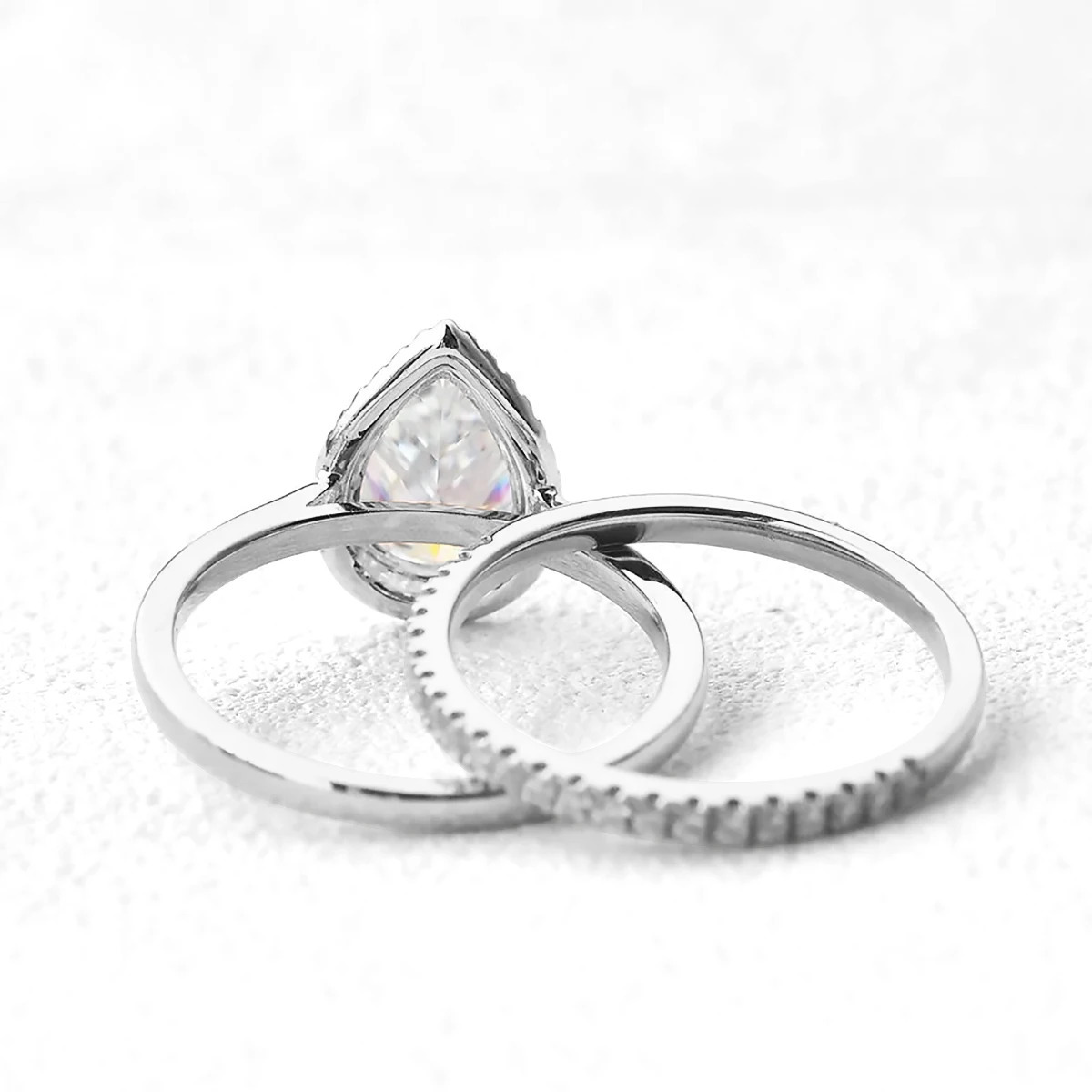 Wedding Rings 2PCS Ring Sets Real Pear Cut 100 925 Sterling Silver for Women Engagement Accessories Fine Jewelry 231130