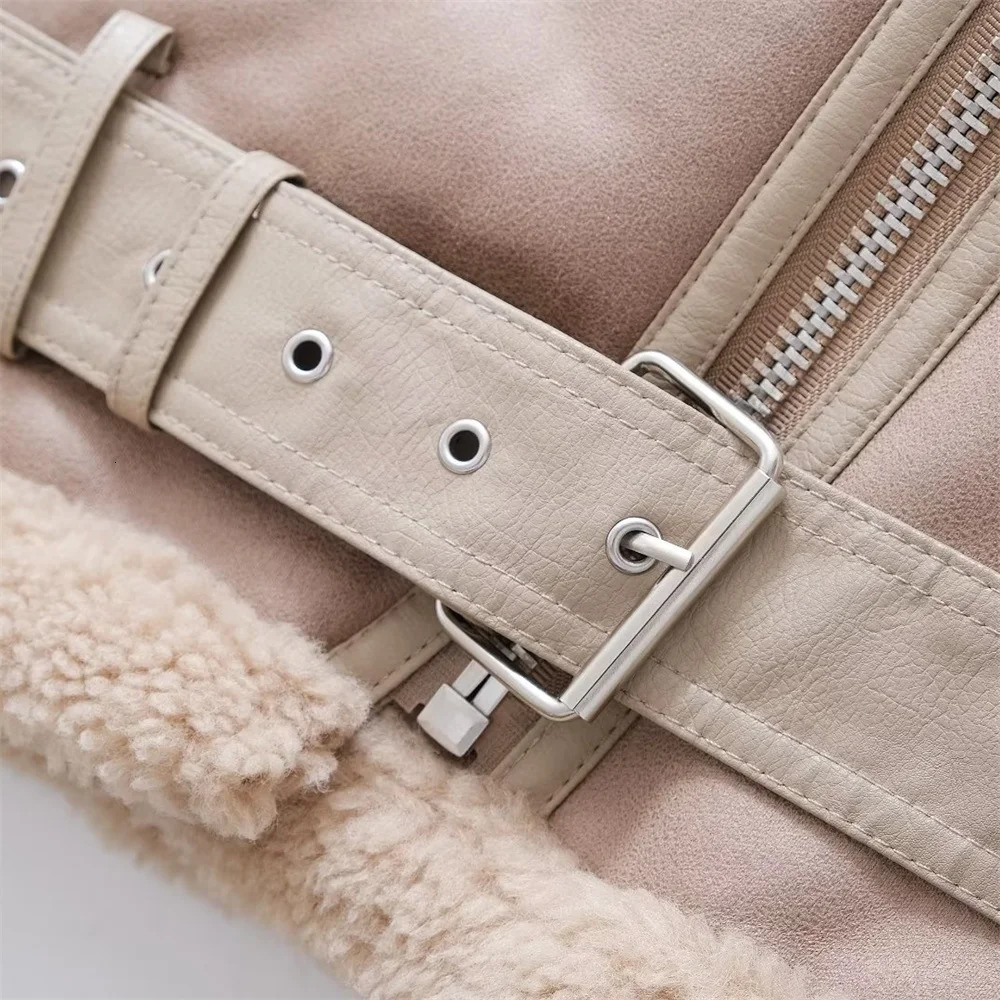 Womens Jackets Zach Ailsa AutumnWinter Casual Loose Fur Long Sleeve Standing Neck Double sided Jacket Coat 231129