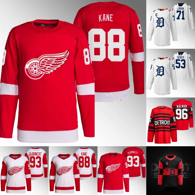 Detroit 88 Patrick Kane 71 Dylan Larkin Red Wing Jersey Shayne Gostisbehere Moritz Seider Alex DeBrincat Andrew Copp Jake Walman Pavel Datsyuk Lucas Raymond Jerseys