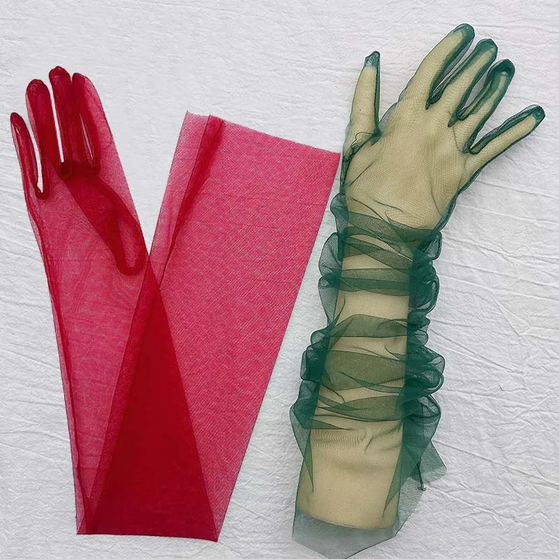 Five Fingers Gloves Transparent Sunscreen Glove Retro Mitten Touch Screen Women Ultra Thin Tulle Elbow Long Wedding Bride Dress 231130