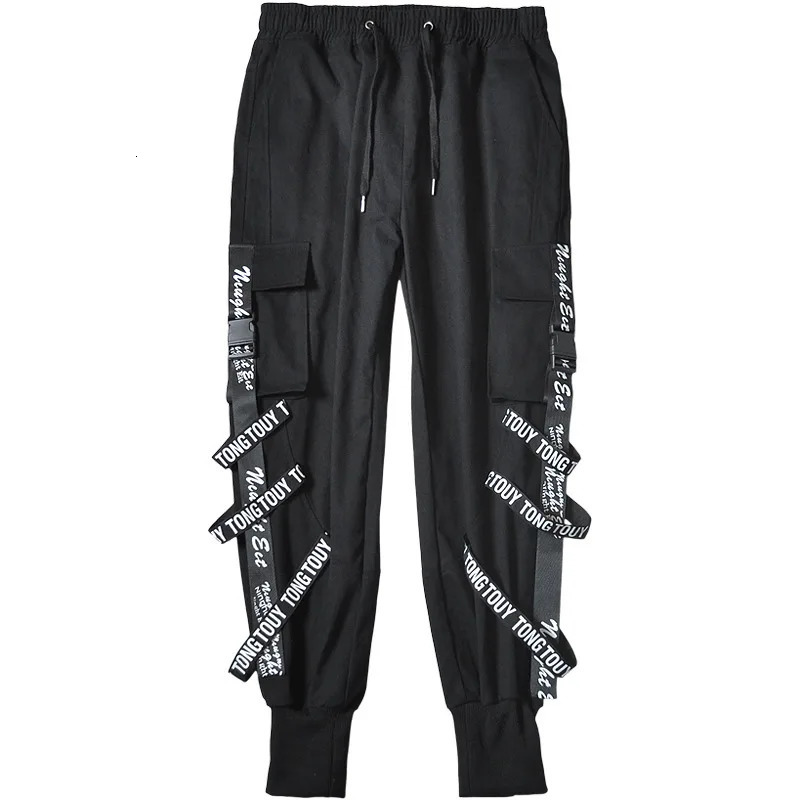 Men's Pants HOUZHOU Black Cargo Pants Men Joggers Cargo Trousers for Men Jogging Japanese Streetwear Hip Hop Hippie Techwear Gothic Ribbon 231129
