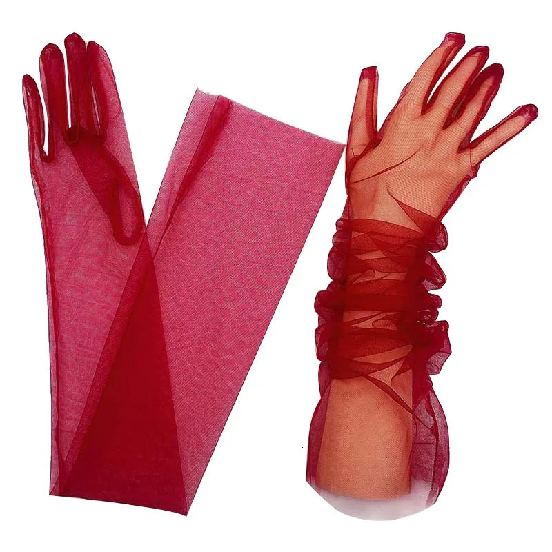 Five Fingers Gloves Transparent Sunscreen Glove Retro Mitten Touch Screen Women Ultra Thin Tulle Elbow Long Wedding Bride Dress 231130