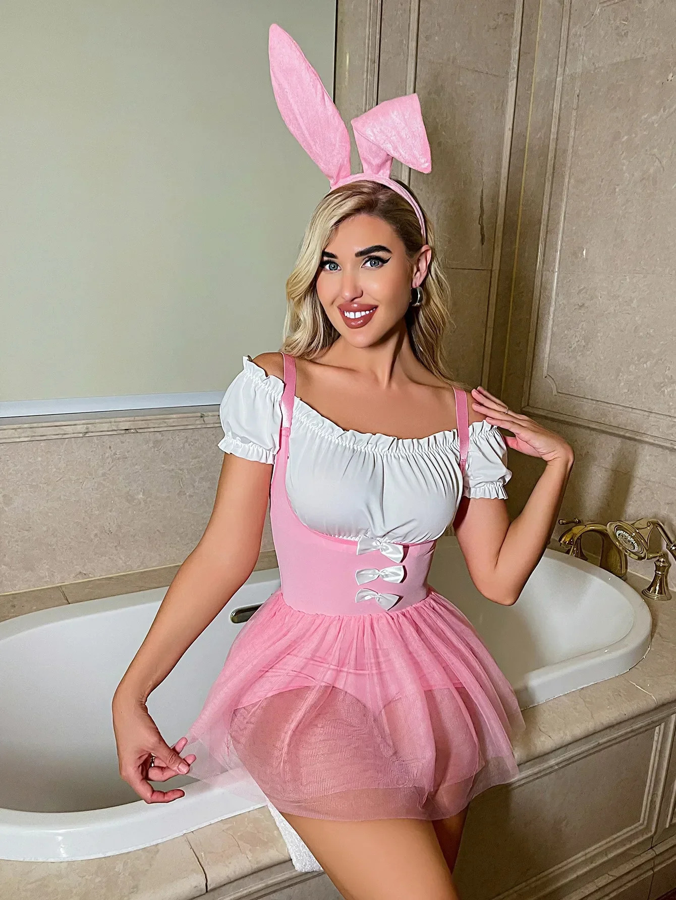 Sexy Set Sexy Underwear Bow Girl Pink Fluffy Skirt Sexy Playful Temptation Bunny. 231130