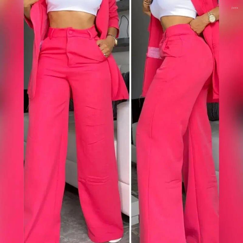 Womens Two Piece Pants Women Straight Suit Stylish Coat Single-breasted Jacket Wide Leg Fashionable For Ladies