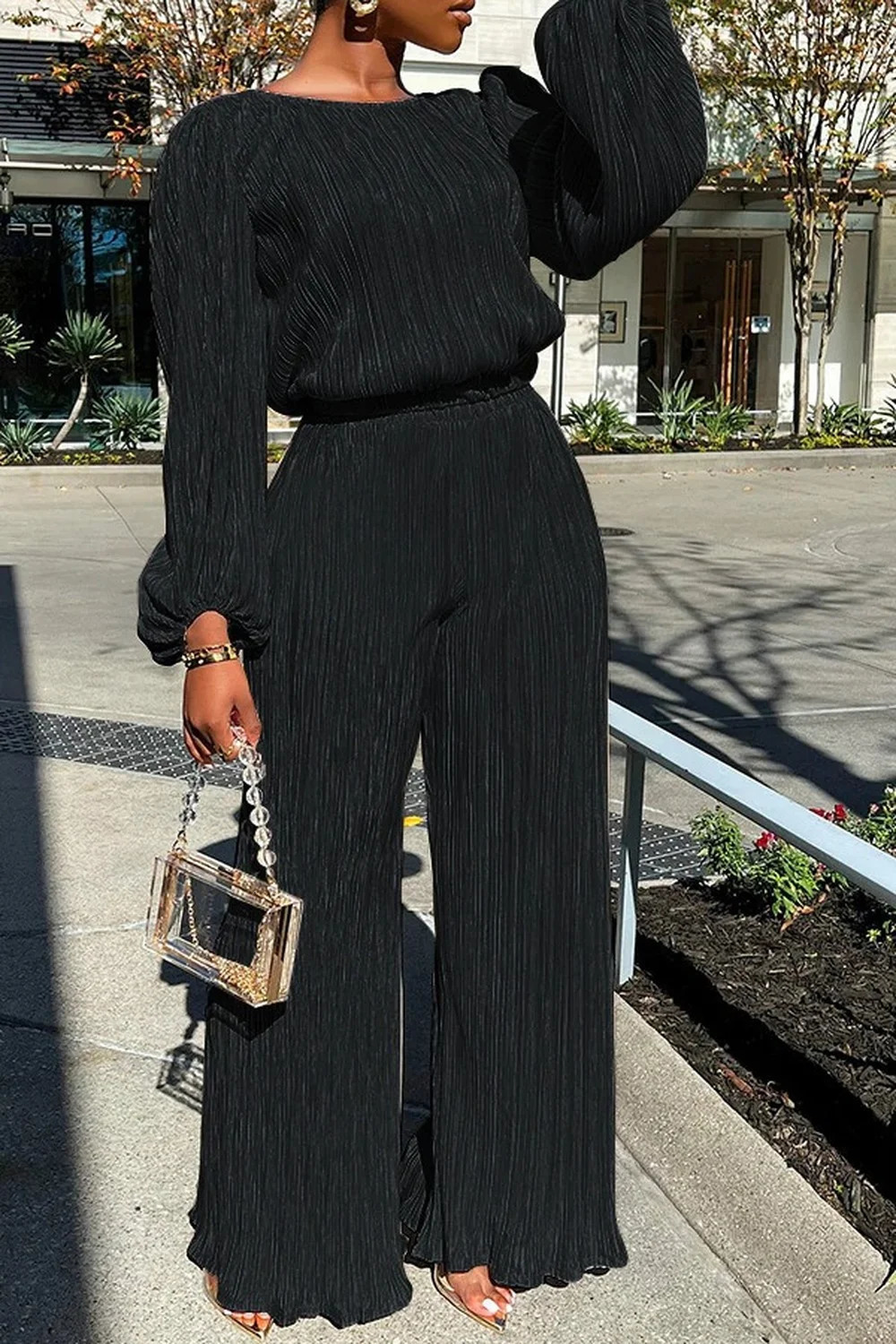 Women's Two Piece Pants High Elasticity Two Piece Set for Women Long Sleeve O neck Tops Women's Tracksuit Female Casuals Home Loose Wide Leg