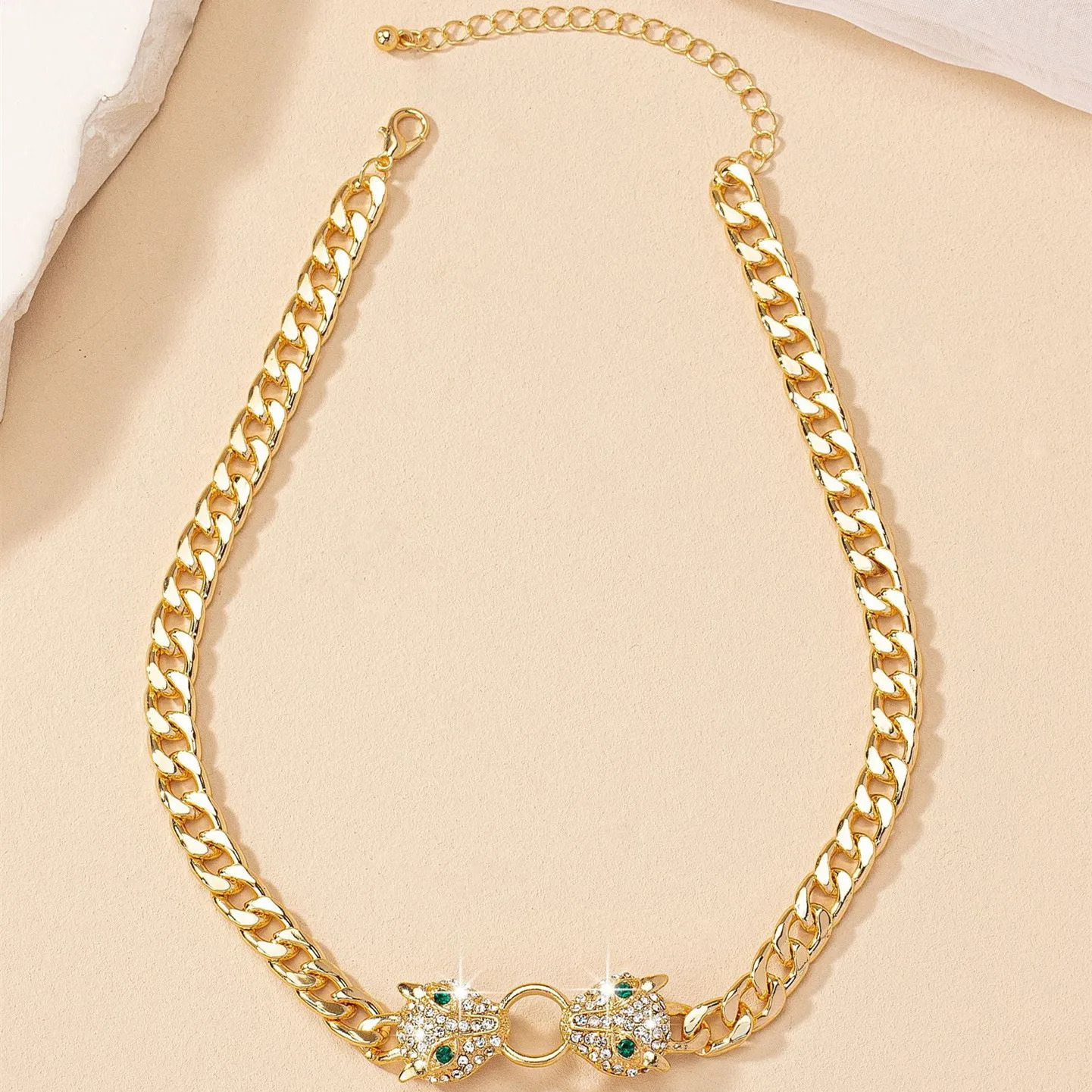 Pendant Necklaces Hip hop Gold Plated Leoprad Head Necklace Jewelry Set for Women Fashion Animal Metal Chain Men s Bracelet 231130