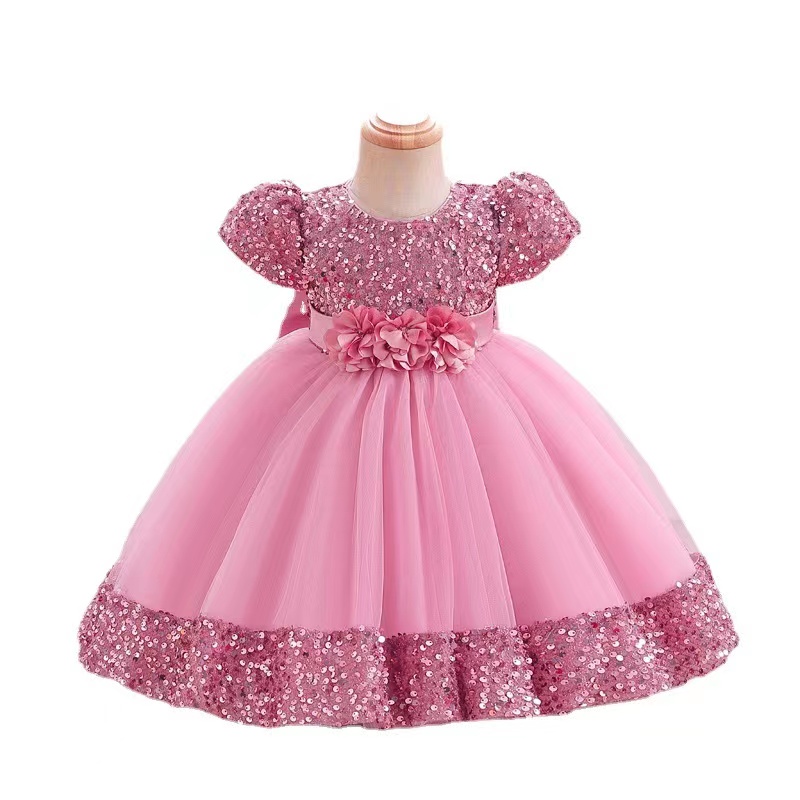 Flower Girl Dresses for Wedding pink Princess tutu Skirt sequined Ball Gown Jewel Vintage Child First Communion Dress 2023 Tulle Long Kids Princess Ch
