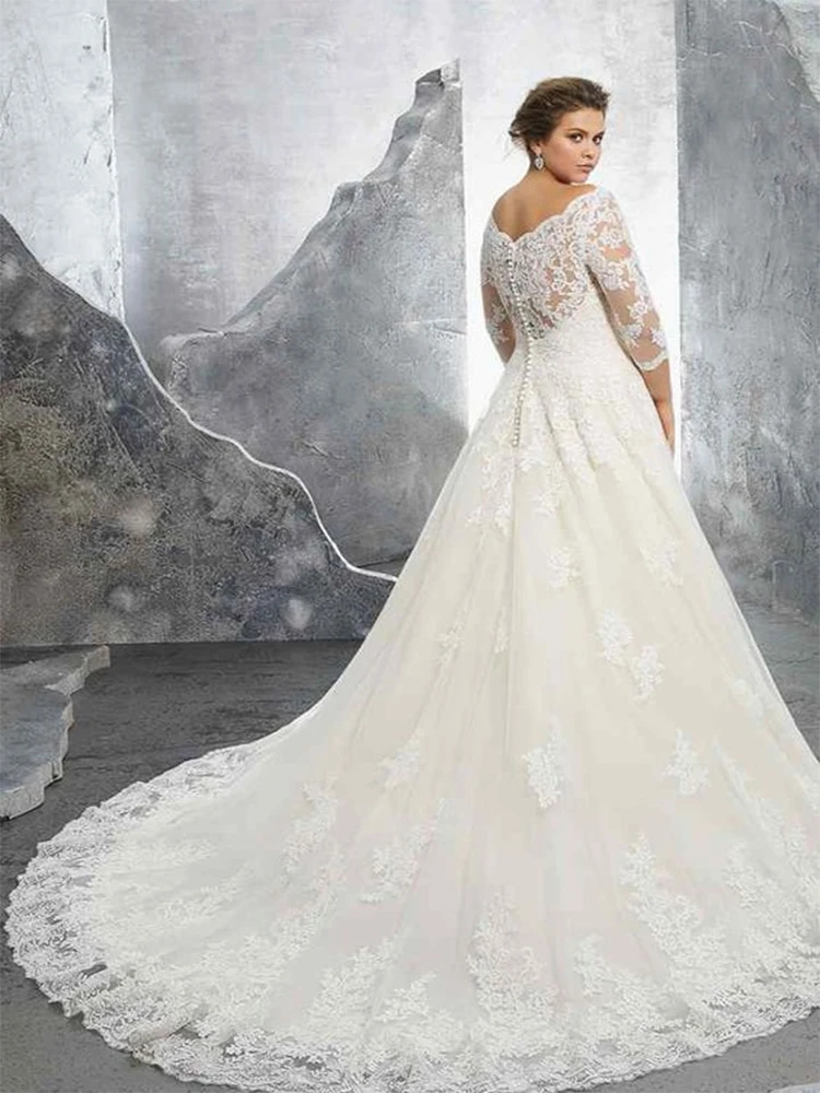 2024 Elegant Plus Size A-line Wedding Dress Off Shoulder Lace Applique Half Sleeves Bridal Dresses Bride Gowns Robe De Mariage Vestidos De Noiva