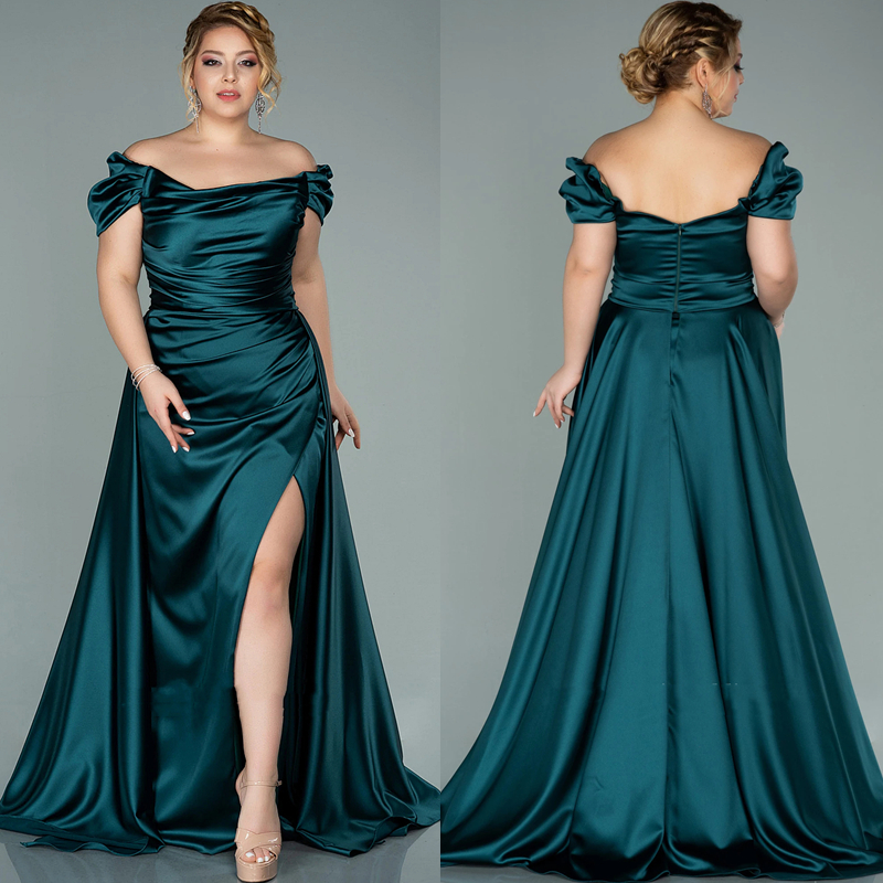 Simple Satin Long Mother Of The Bride Dresses With Detachable Skirt 2024 Side Split Off The Shoulder Wedding Guest Dress Mermaid Prom Party Formal Eve