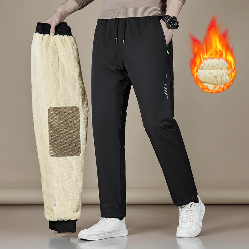 Men's Pants Men's Winter Warm Fleece Pants Lined with Graphene Fabric Knee Warm Pants Harajuku Joggers Zip Pockets Casual Pants 7XL-110KG 23