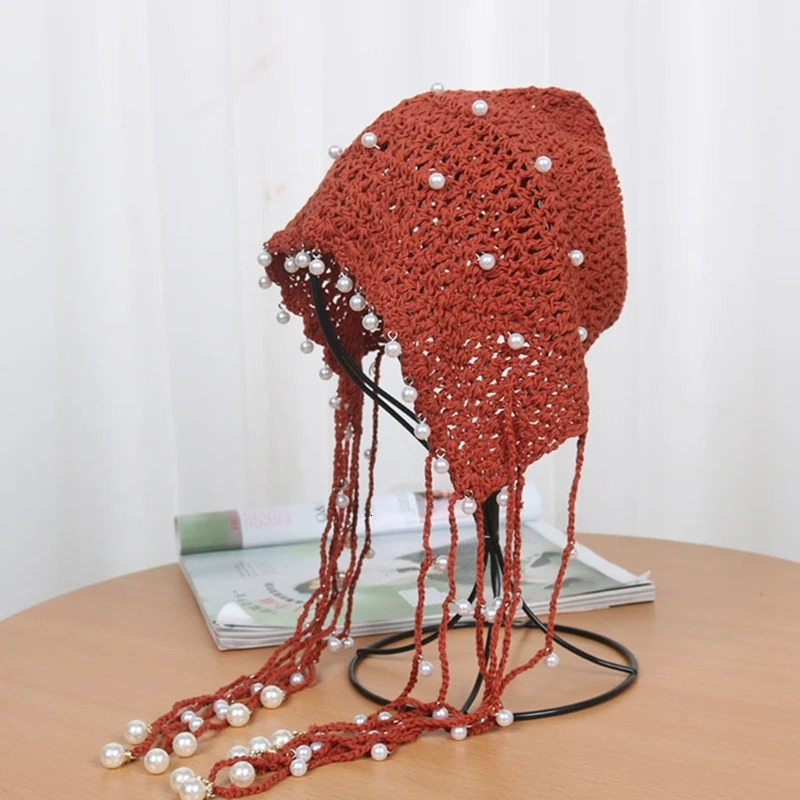 Beanie Skull Caps Elegant Pearls Beanie Hat Breathable Y2K Crochet Holiday Decors 231130