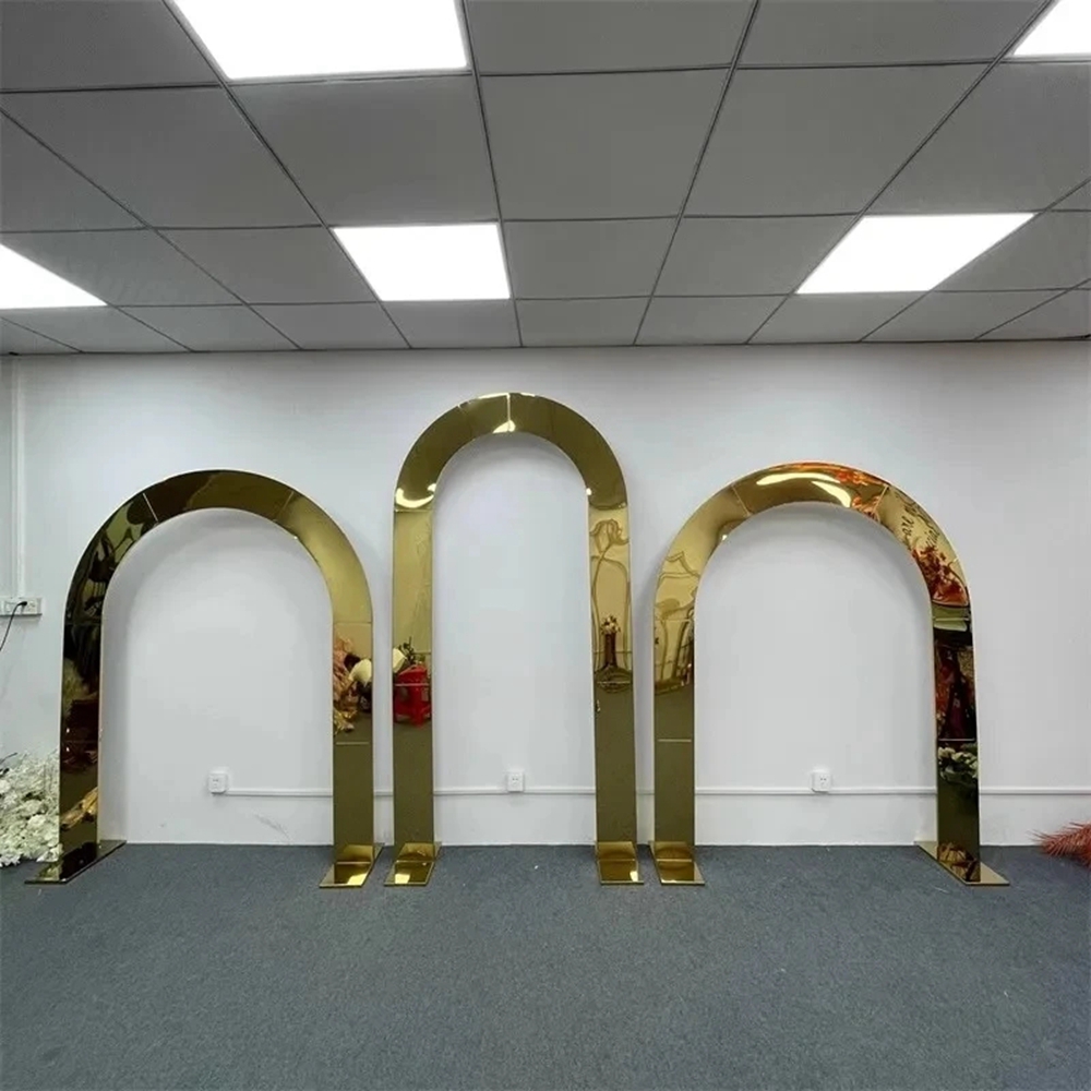 New GoldPlated Background Frame Wedding iron Art Props Outdoor Wedding Decoration Stainless Steel Shelf Screen Arch 004