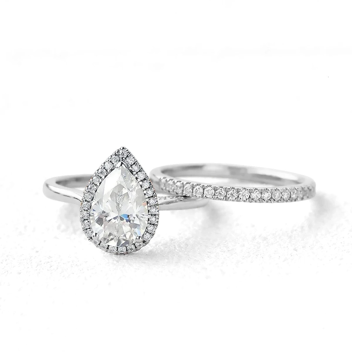 Wedding Rings 2PCS Ring Sets Real Pear Cut 100 925 Sterling Silver for Women Engagement Accessories Fine Jewelry 231130