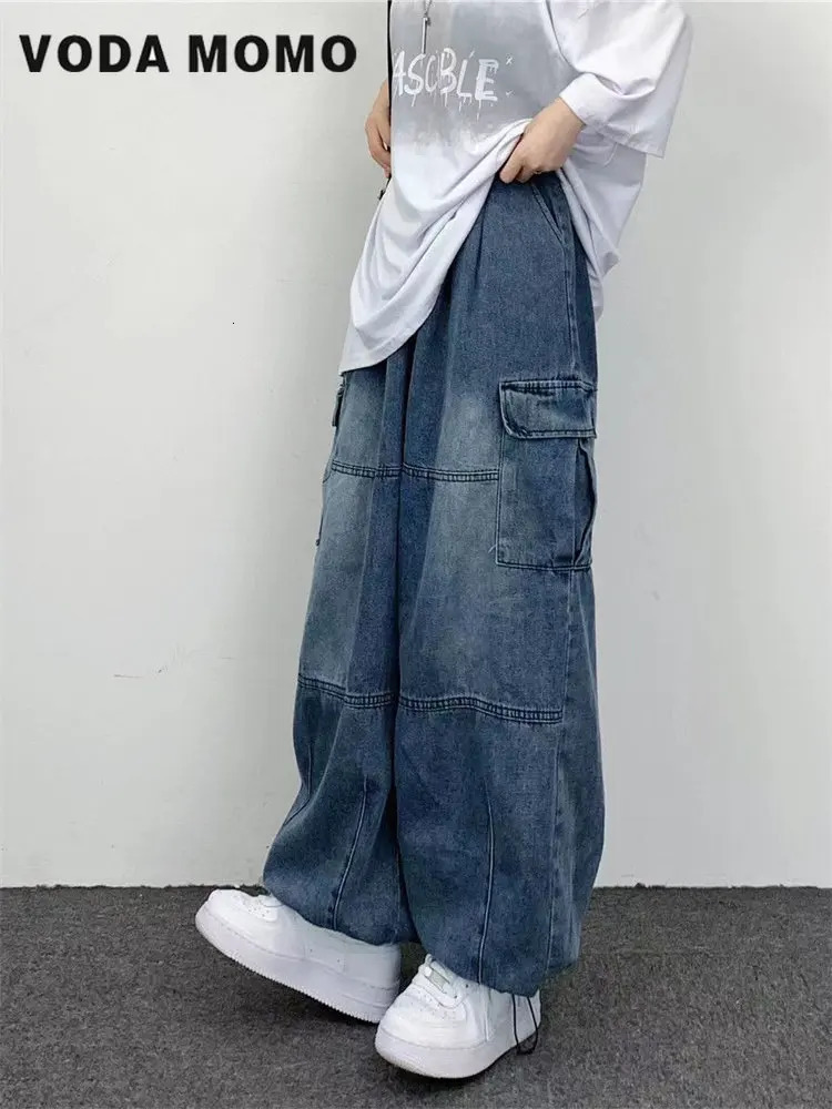 Men's Jeans Autumn Harajuku Fashion retro High Street hiphop Pants Straight Wide Leg Pants Women Casual Loose Big Pockets Cargo Jeans 231129
