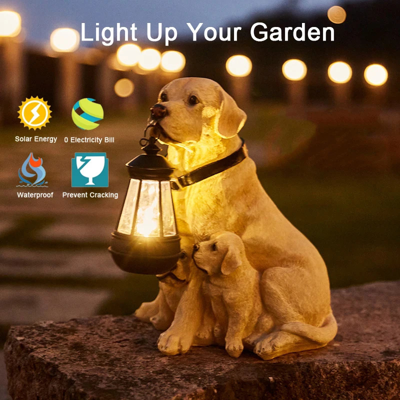Garden Decorations Solar Simulation Animal Light Outdoor Waterproof Resin Dog Statues Led Night Lights For Pathway Yard Garden Wildlife Decoration 231