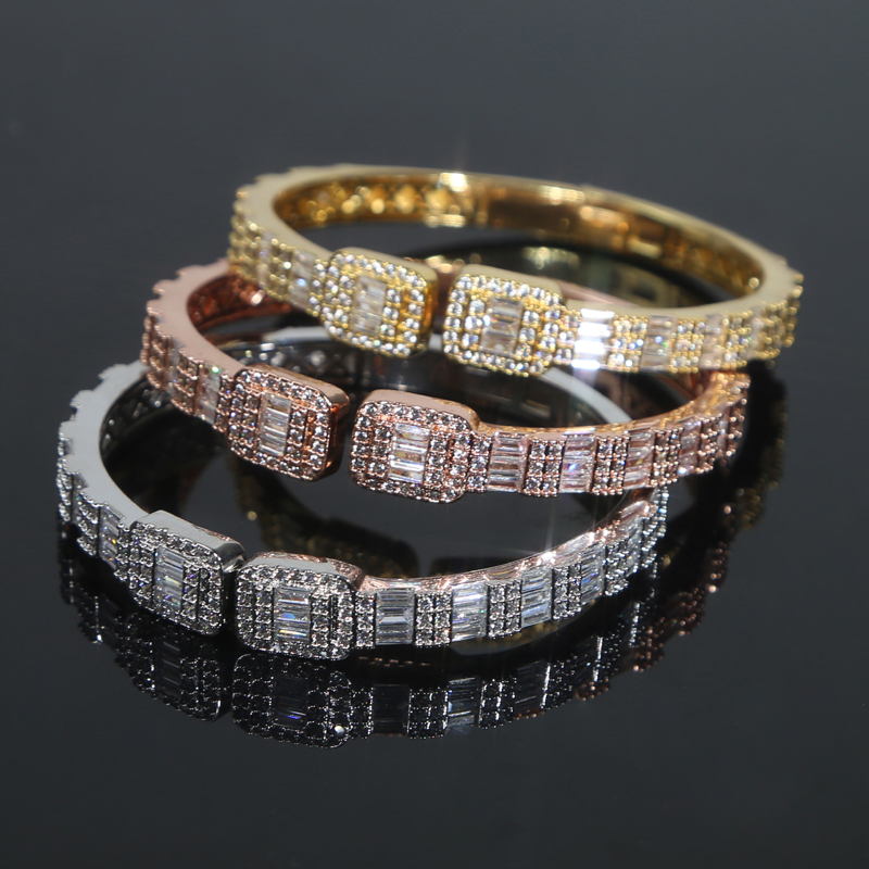 Rose Gold Zircon Bangle Hip Hop Bracelet for Women a319