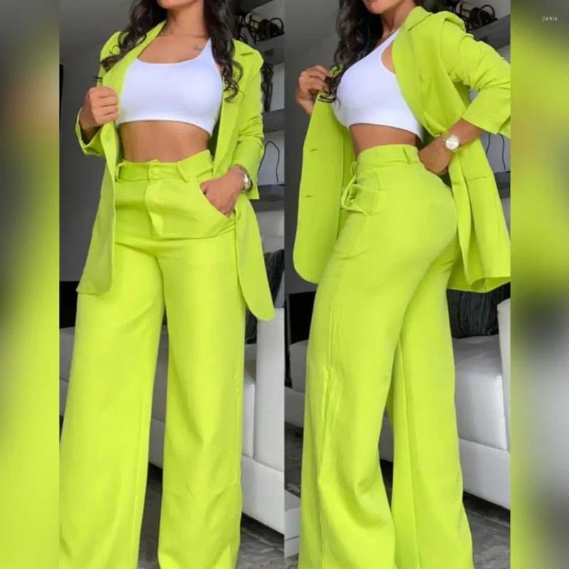Womens Two Piece Pants Women Straight Suit Stylish Coat Single-breasted Jacket Wide Leg Fashionable For Ladies