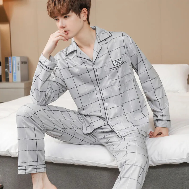 Men's Sleepwear CAIYIER Autumn Winter Men Pajamas Set Turn-down Collar Long Sleeve Trousers Sleepwear Leisure Pyjama Night Pijamas Home Wear 3XL 