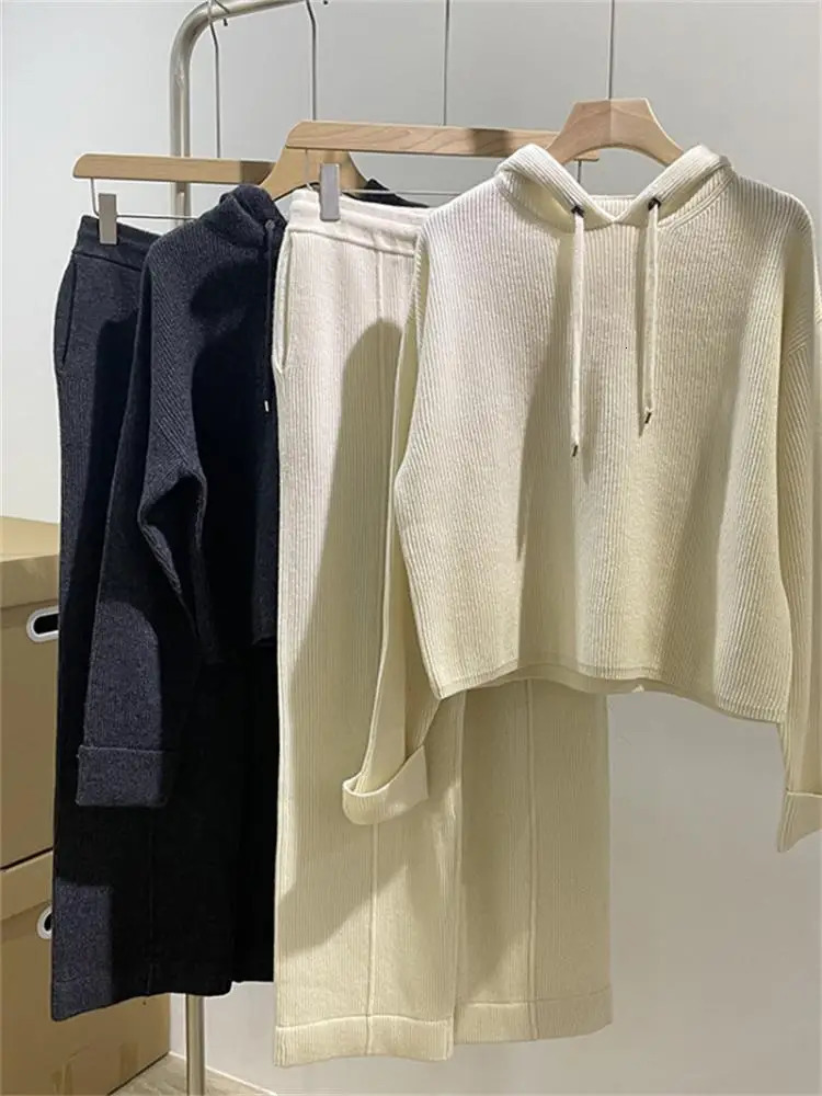 Womens Two Piece Pants 100% cashmere womens hoodie with long sleeves or elastic waist floral straight pants autumn knitted set 231129
