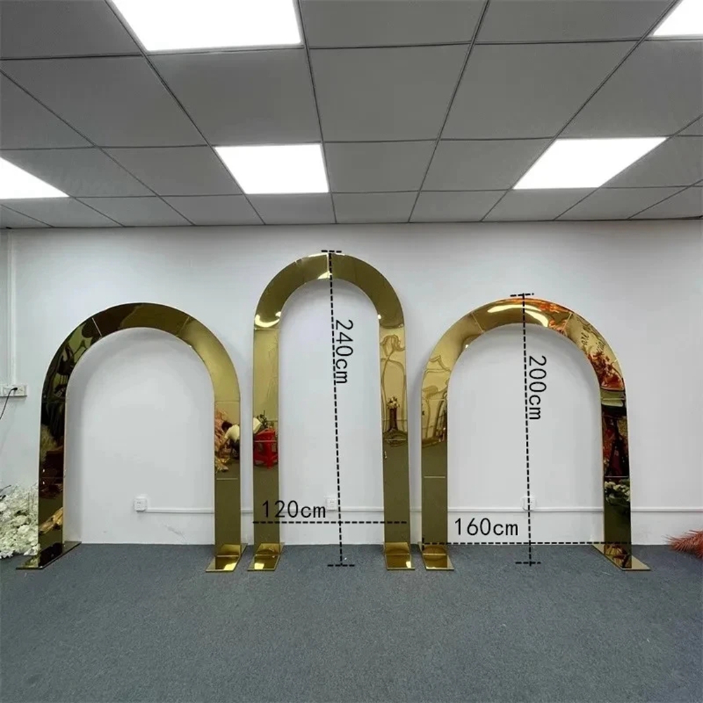 New GoldPlated Background Frame Wedding iron Art Props Outdoor Wedding Decoration Stainless Steel Shelf Screen Arch 004