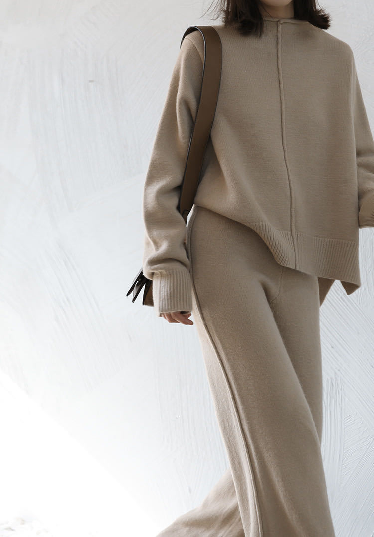 Genayooa Cashmere Two Piece Set Top And Pants Winter Korean Womens Tracksuit Casual 2 s Outfits 220315