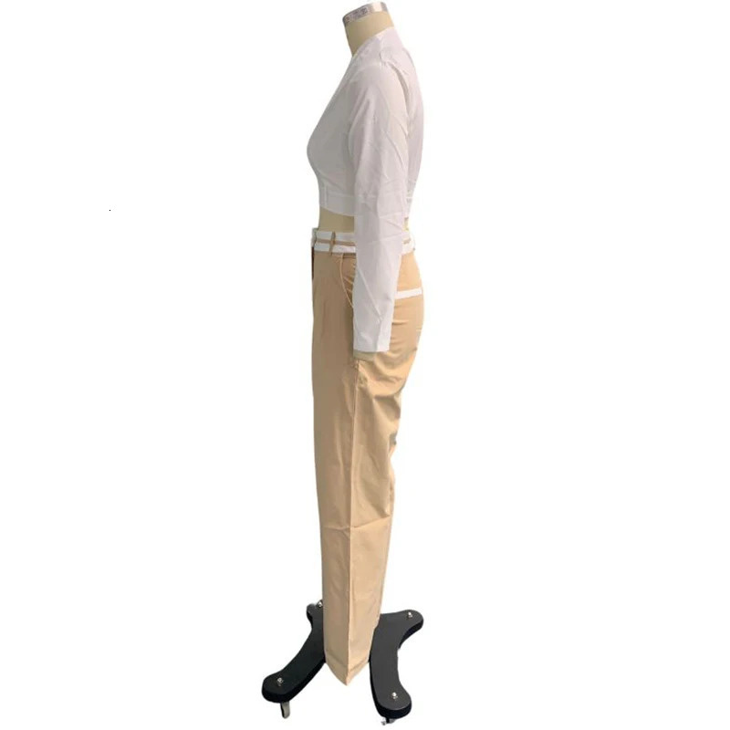 Women's Two Piece Pants Waytobele Women Two Piece Set Fashion Solid Long Sleeve Lapel V Neck High Single Button Short Top Loose With Pockets Pant