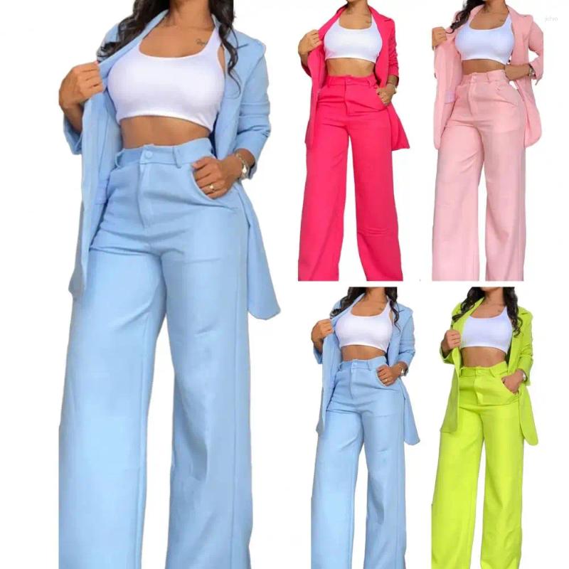 Womens Two Piece Pants Women Suit Stylish Coat Single-breasted Jacket Wide Leg Fashionable Commute Set For Ladies Formal