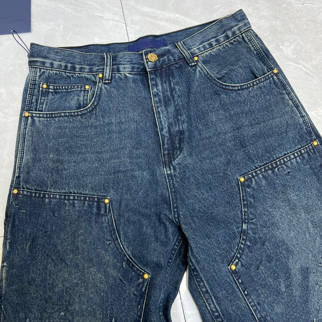 23SS Men's Fashion Jeans Casual Street Women's Pocket Couple Personality Characteristic Denim Pants L04302