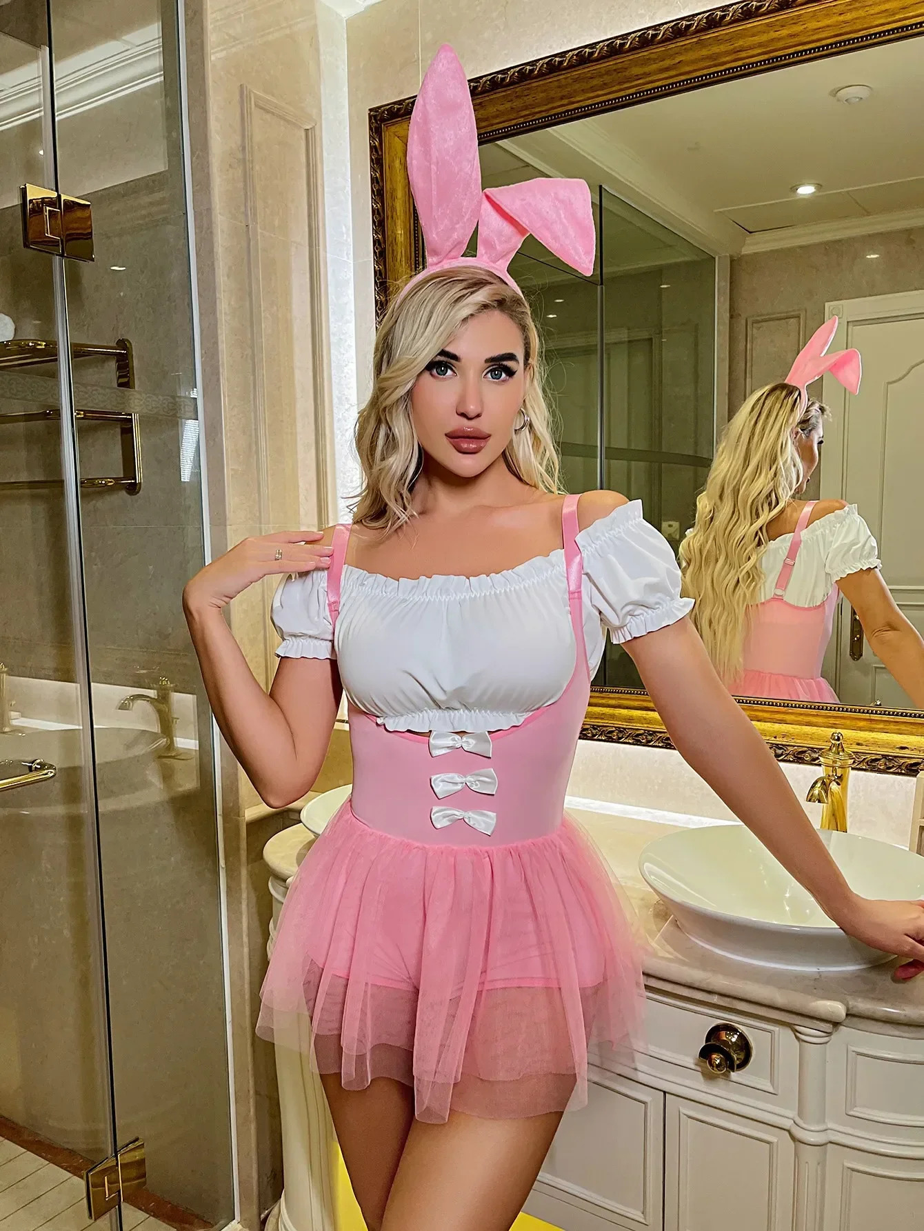 Sexy Set Sexy Underwear Bow Girl Pink Fluffy Skirt Sexy Playful Temptation Bunny. 231130