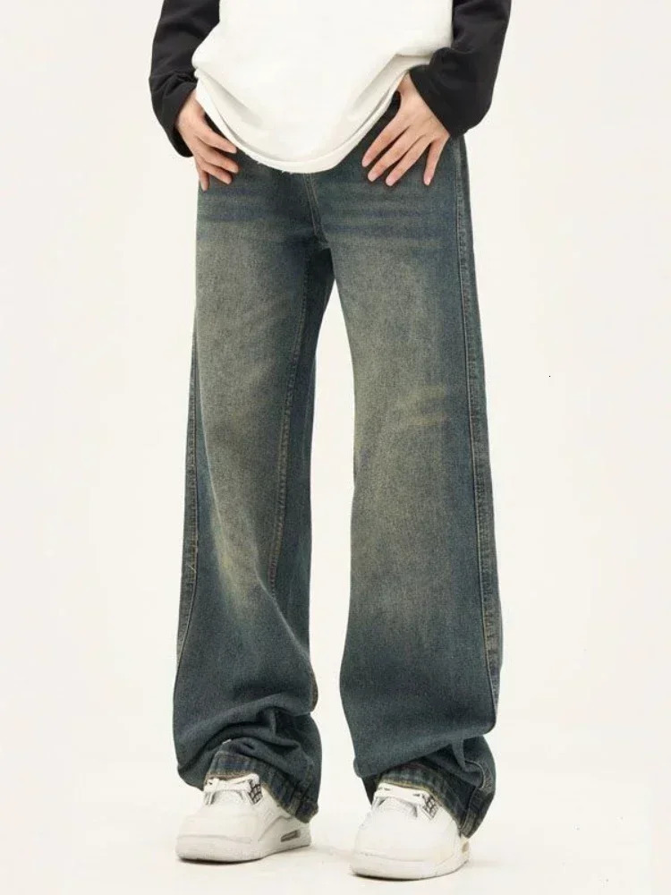 Men's Jeans Y2K Man Korean Casual Grunge Blue Cargo Pants Baggy Vintage Streetwear Wide Leg Wash Denim Trousers Oversize Women Clothes 231129