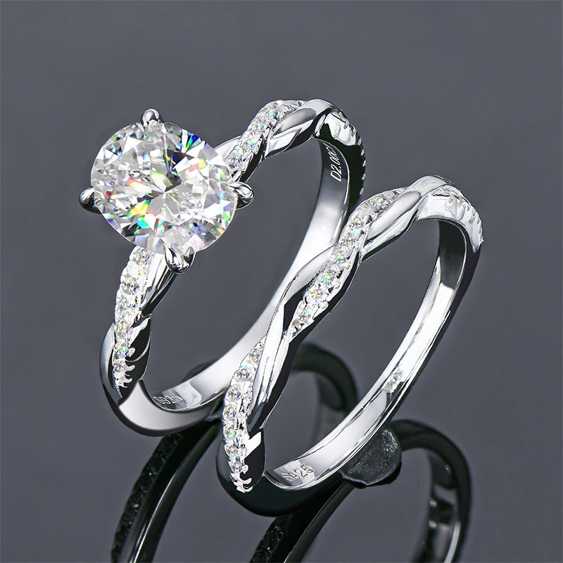 Wedding Rings IOGOU Real Engagement 7 9mm D Diamond Ring Bridal Set 925 Sterling Silver 2023 Collection Jewelry 231130