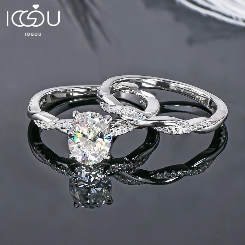 Wedding Rings IOGOU Real Engagement 7 9mm D Diamond Ring Bridal Set 925 Sterling Silver 2023 Collection Jewelry 231130