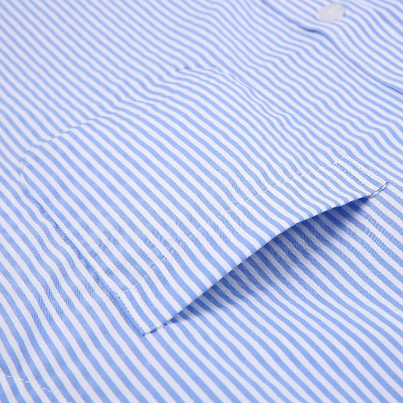 Men's Casual Shirts Men's Classic French Cuffs Striped Dress Shirt Single Patch Pocket Standard-fit Long Sleeve Wedding Shirts Cufflink Incl