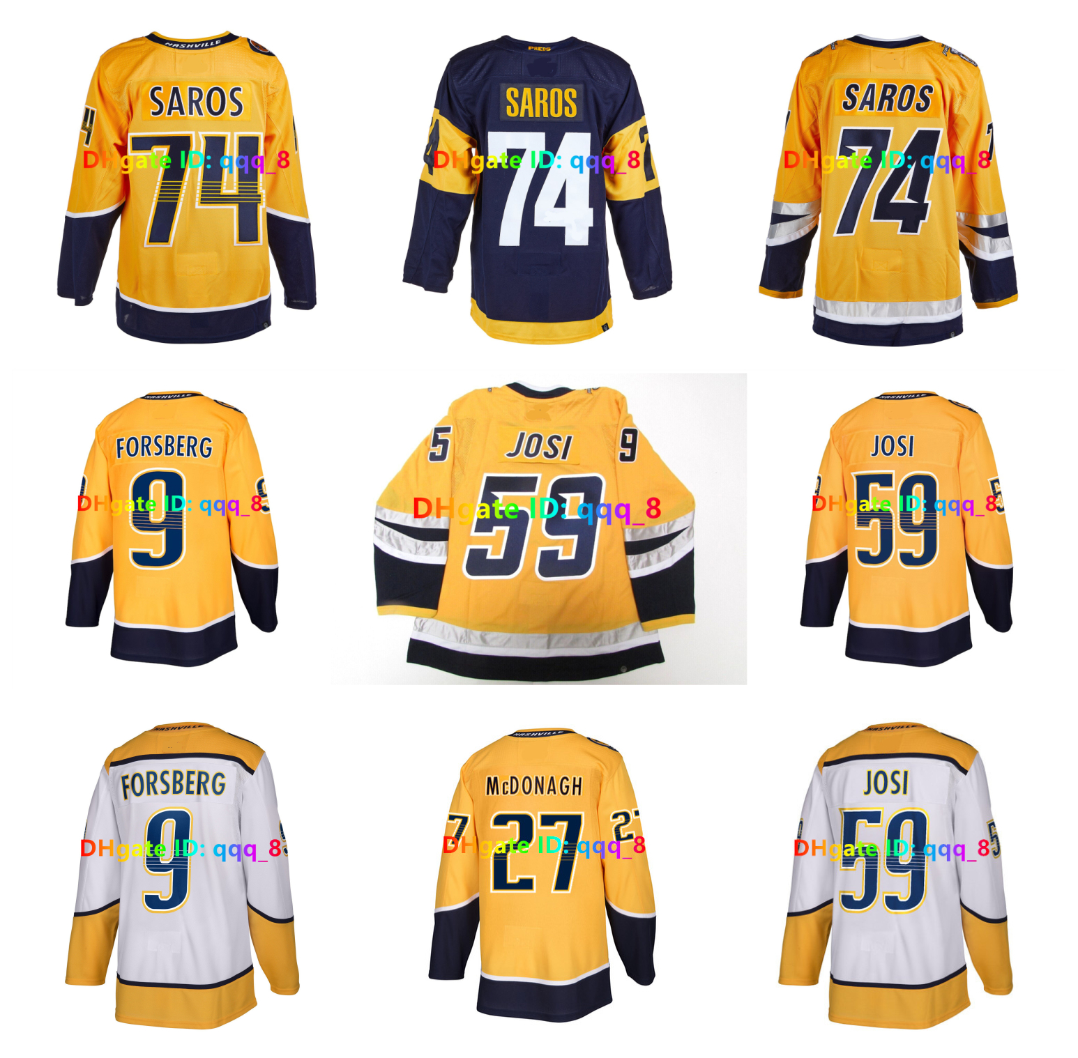 Roman Josi Filip Forsberg Reverse Retro Predators Hockey Jersey Ryan O'Reilly Juuse Saros Juuso Parssinen Tommy Novak Kiefer Sherwood Tyson Barrie Lauzon Size S-3XL