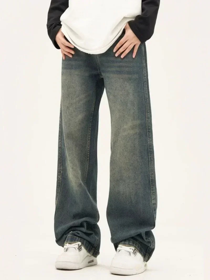 Men's Jeans Y2K Man Korean Casual Grunge Blue Cargo Pants Baggy Vintage Streetwear Wide Leg Wash Denim Trousers Oversize Women Clothes 231129