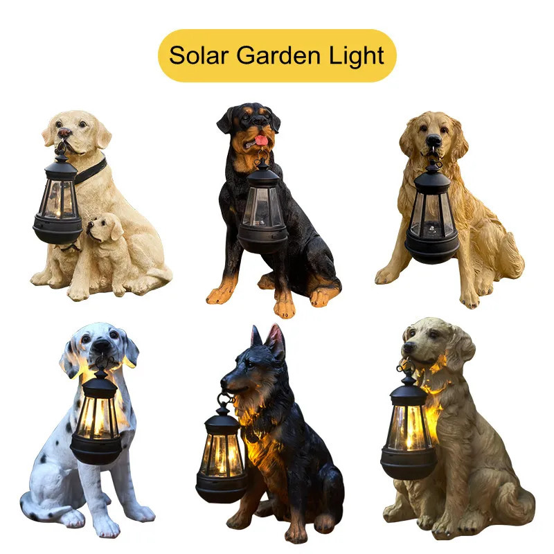 Garden Decorations Solar Simulation Animal Light Outdoor Waterproof Resin Dog Statues Led Night Lights For Pathway Yard Garden Wildlife Decoration 231