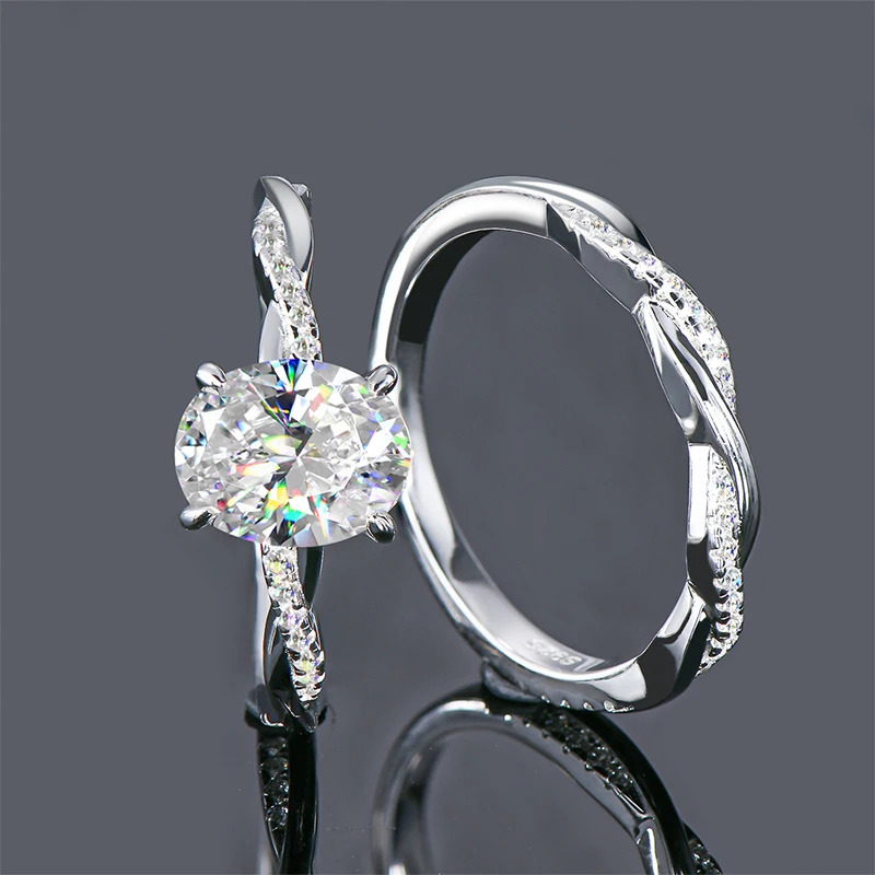 Wedding Rings IOGOU Real Engagement 7 9mm D Diamond Ring Bridal Set 925 Sterling Silver 2023 Collection Jewelry 231130