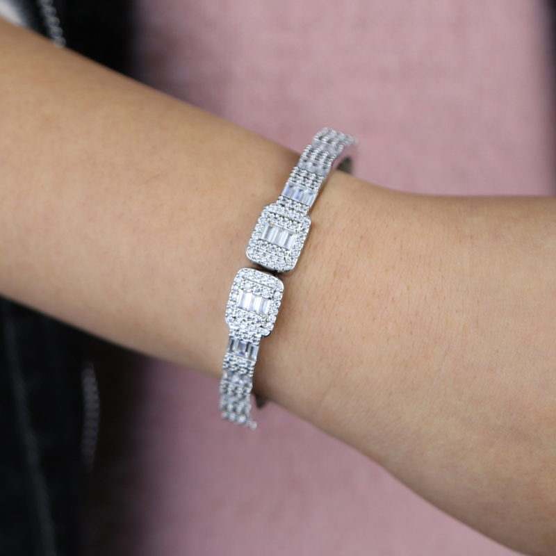 Rose Gold Zircon Bangle Hip Hop Bracelet for Women a319