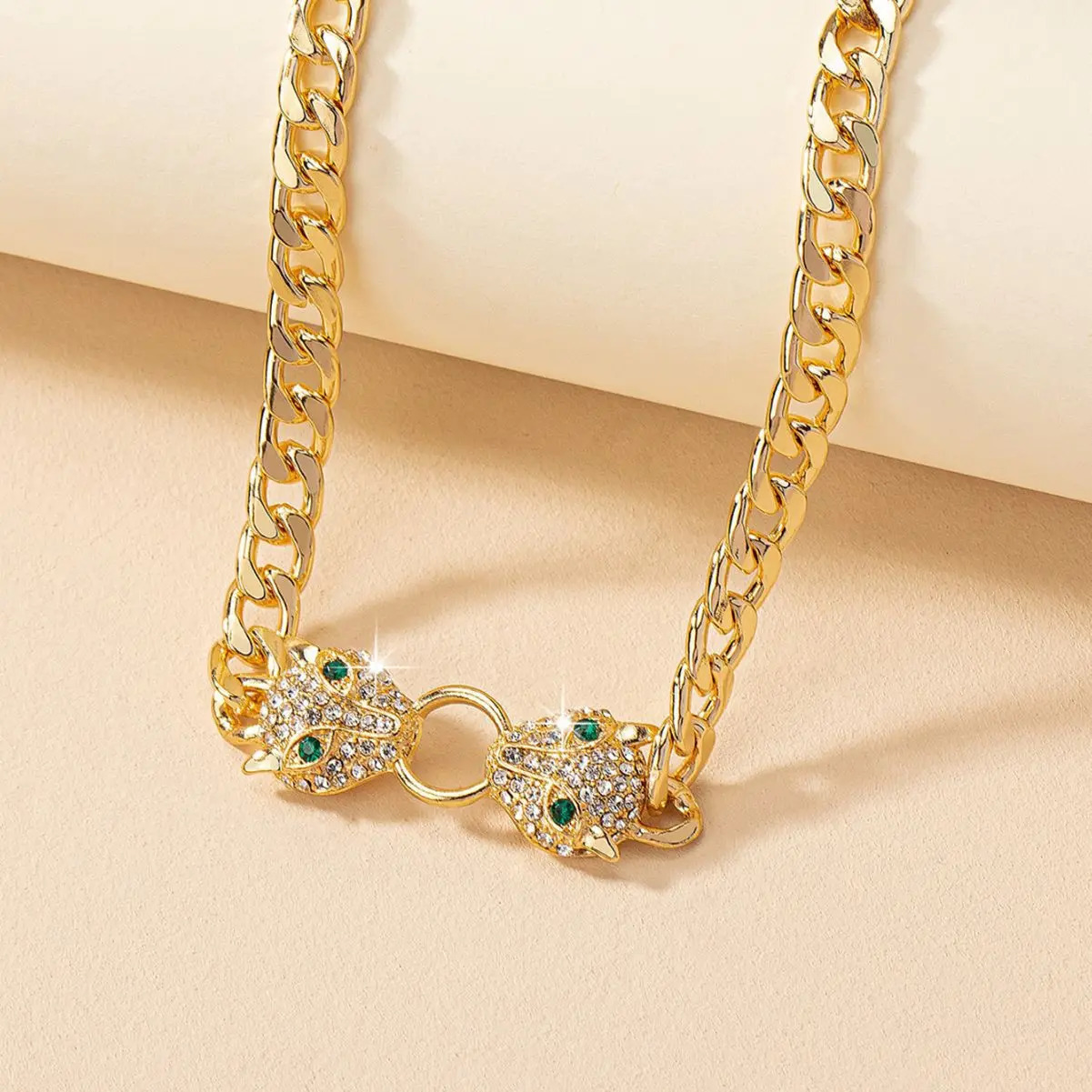 Pendant Necklaces Hip hop Gold Plated Leoprad Head Necklace Jewelry Set for Women Fashion Animal Metal Chain Men s Bracelet 231130