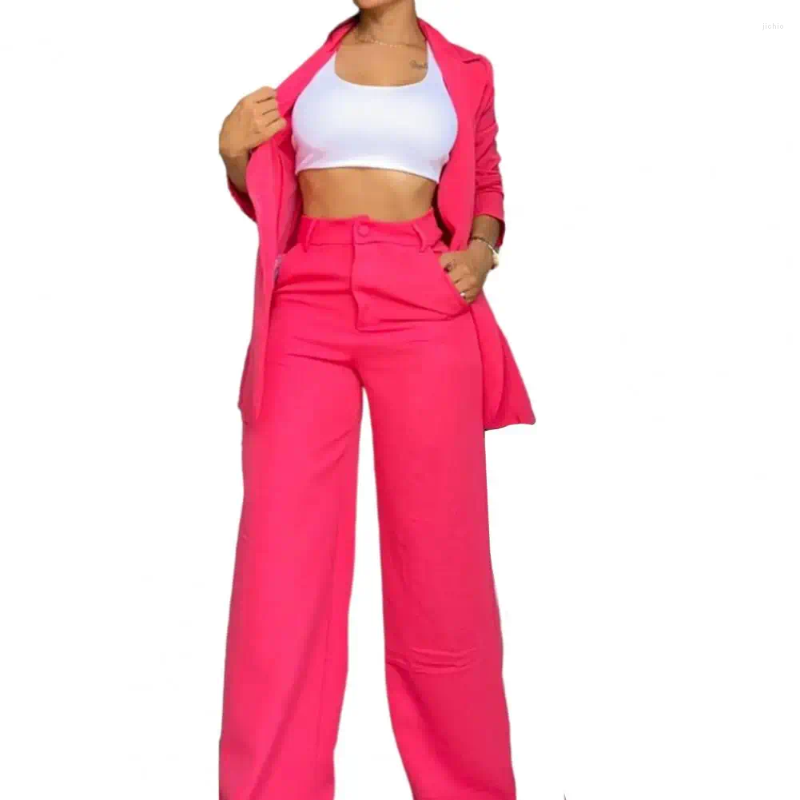 Womens Two Piece Pants Women Straight Suit Stylish Coat Single-breasted Jacket Wide Leg Fashionable For Ladies