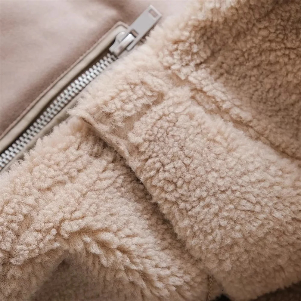 Womens Jackets Zach Ailsa AutumnWinter Casual Loose Fur Long Sleeve Standing Neck Double sided Jacket Coat 231129